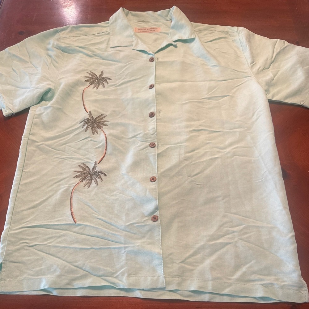 Island Republic Button Down Mens Medium Mint Green Excellent Palm Tree Tropical